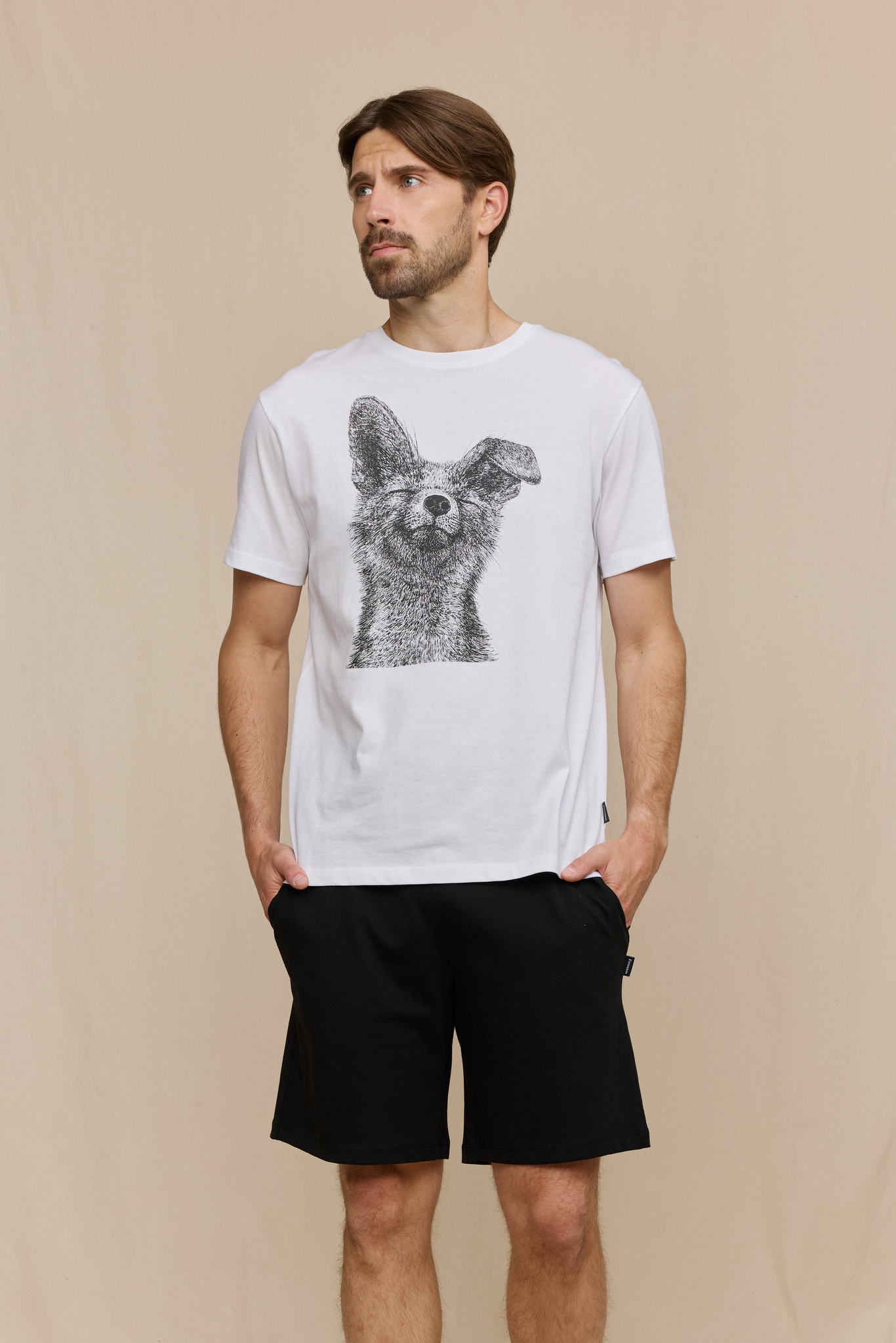 FM10004-991-M_1; Finlayson Kettu Shortsipyjama Mustavalkoinen / M 