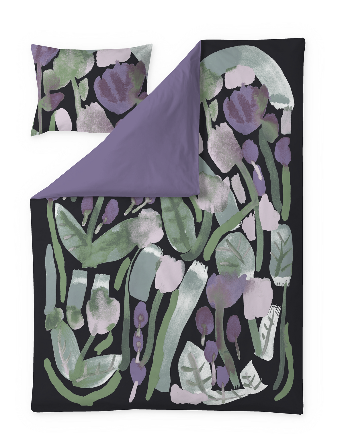 60712-5223-06-06; Finlayson Kumpula Satiinipussilakanasetti Violetti / Vihreä / Musta / 150x210 + 50x60 cm 