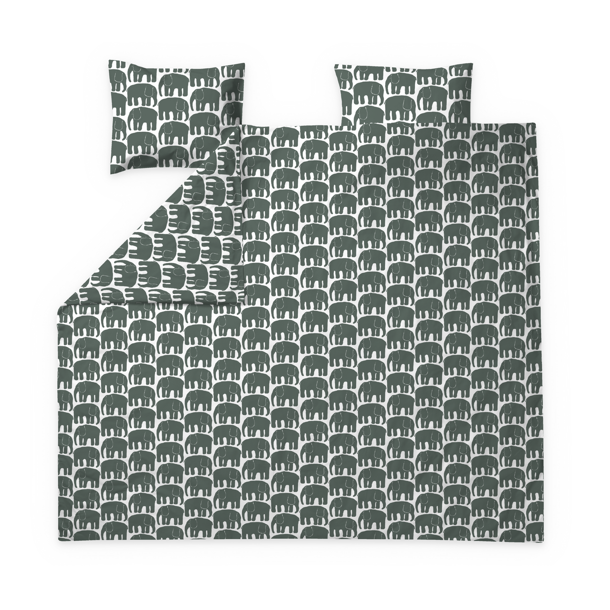 60684-4547-20-05; Finlayson Elefantti Parivuoteen pussilakanasetti Tummanvihreä / 240x210 + 50x60 cm 