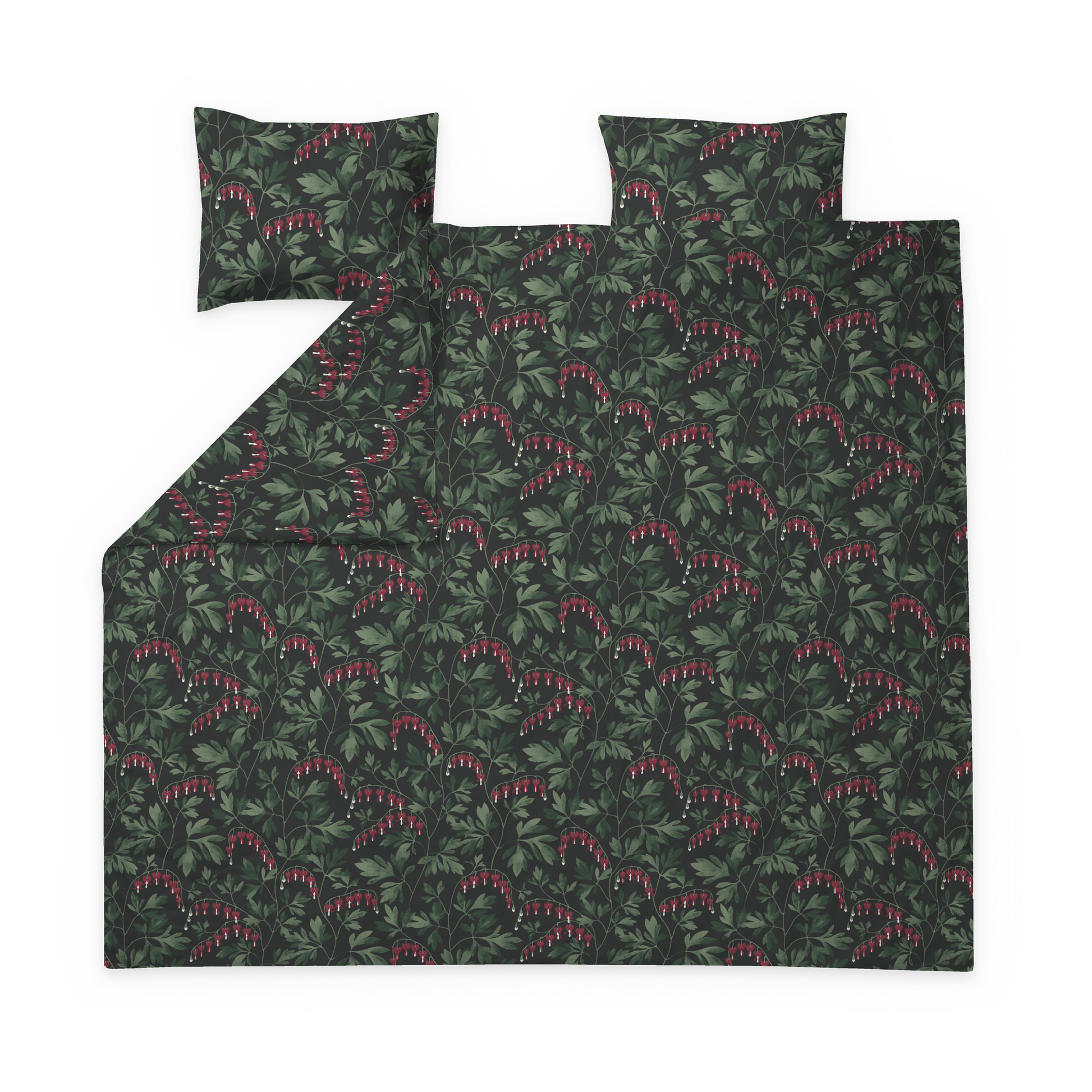 60682-5523-01-05; Finlayson Särkynytsydän Parivuoteen pussilakanasetti Tummanvihreä / Punainen / 240x210 + 50x60 cm 