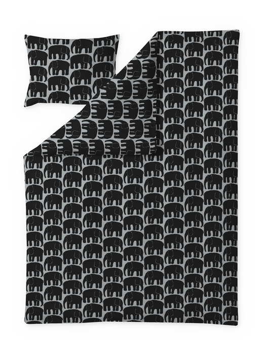 61652-4547-17-06; Finlayson Elefantti Pussilakanasetti Musta / Harmaa / 150x210 + 50x60 cm 