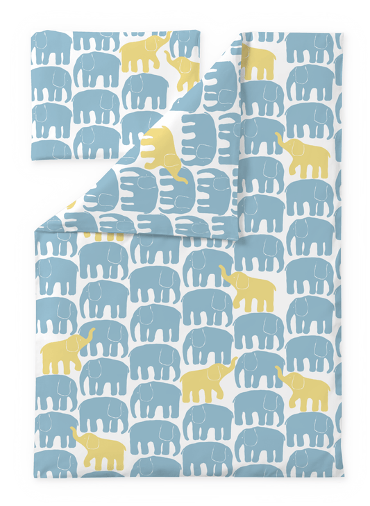 60674-5415-04-06; Finlayson FI Elefantti vapaa pussilakanasetti Vaalea aqua / Keltainen / 85x125 + 40x60 cm