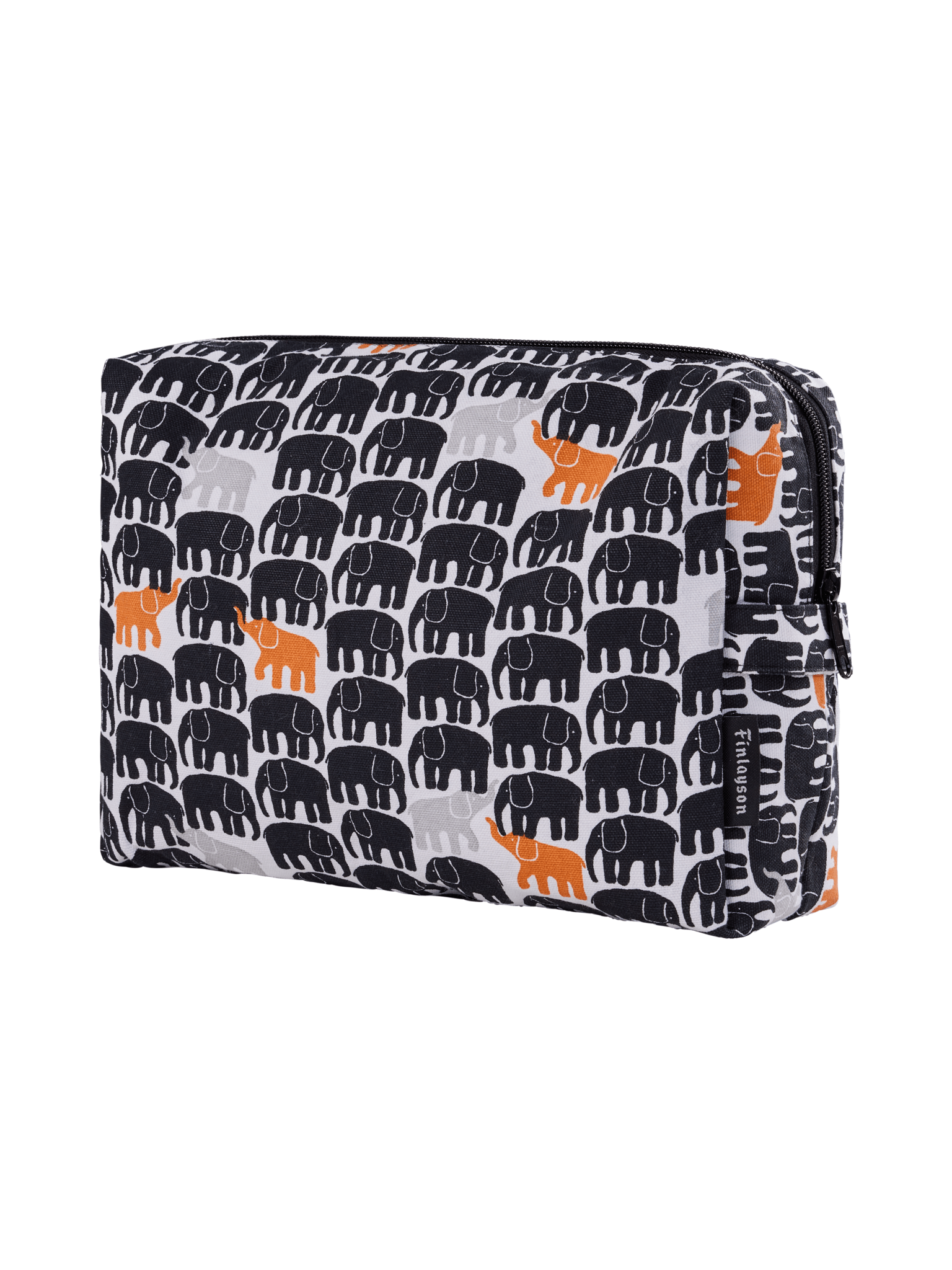 80250-5476-01-05; Finlayson Elefantti Toilettilaukku Musta / Oranssi / 20x28 cm
